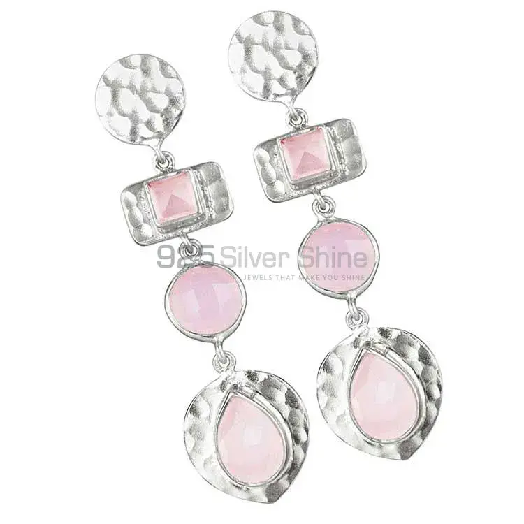 Wholesale 925 Sterling Silver Earrings In Natural Rose Quartz Gemstone 925SE1852_0