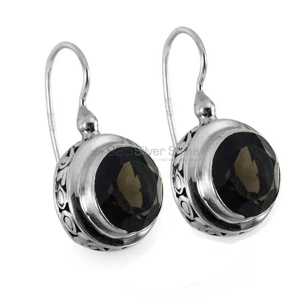 925 Sterling Silver Earrings In Natural Smoky Quartz Gemstone 925SE1335_0