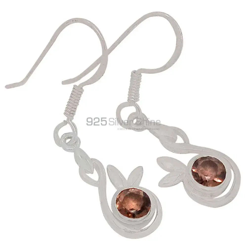 925 Sterling Silver Earrings In Natural Smoky Quartz Gemstone 925SE396