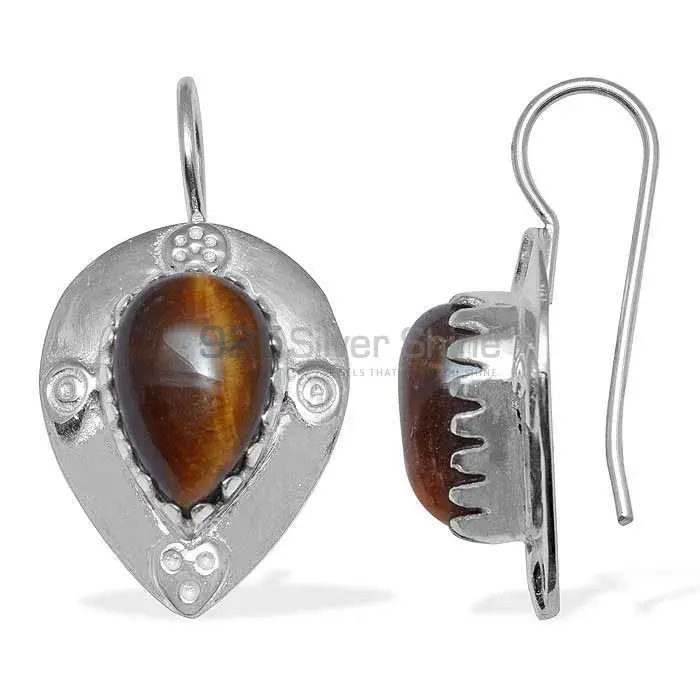 925 Sterling Silver Earrings In Natural Tiger's Eye Gemstone 925SE870_0