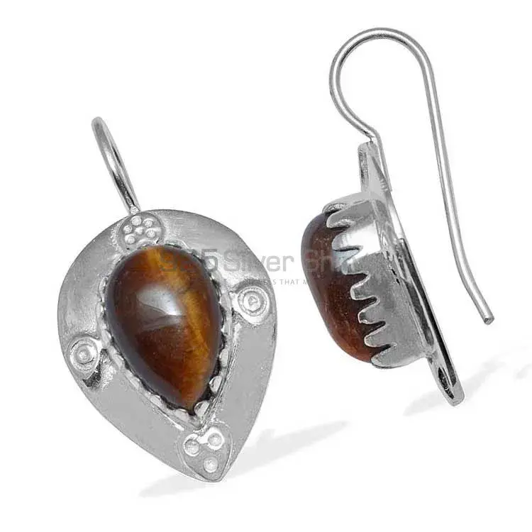 925 Sterling Silver Earrings In Natural Tiger's Eye Gemstone 925SE870_1