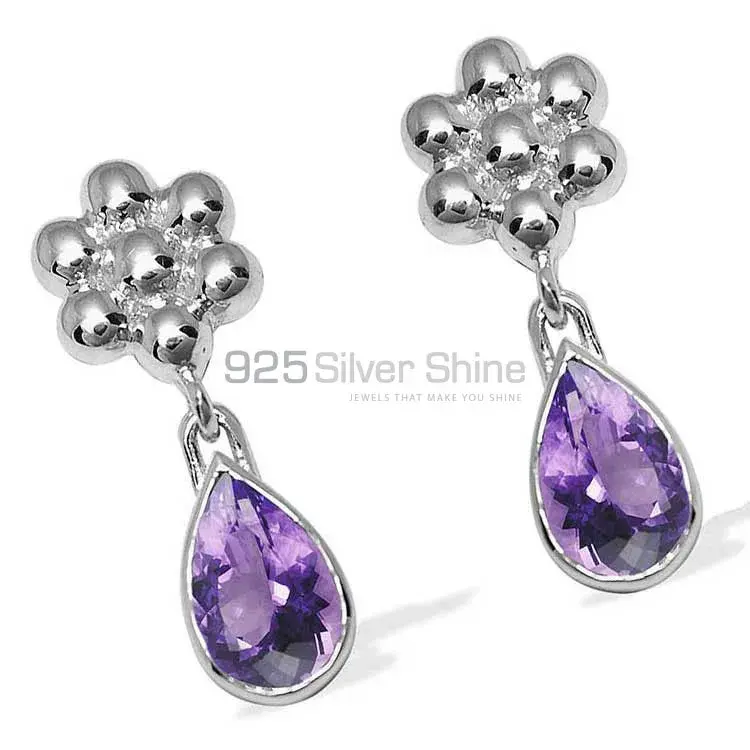 925 Sterling Silver Earrings In Semi Precious Amethyst Gemstone 925SE1029_1