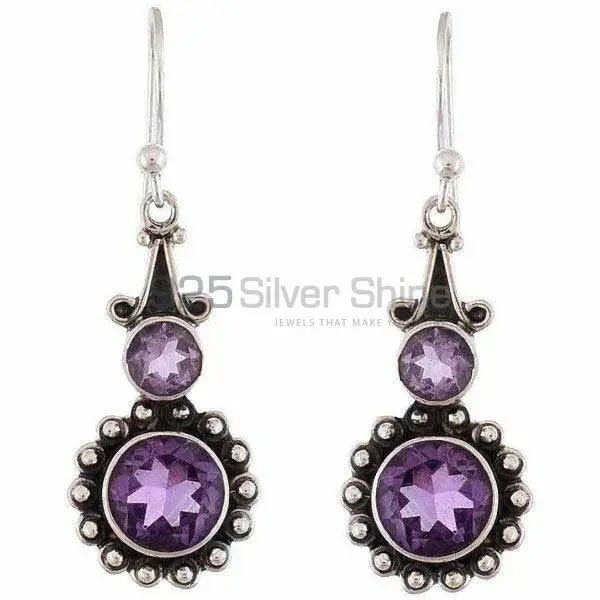 925 Sterling Silver Earrings In Semi Precious Amethyst Gemstone 925SE1178_0