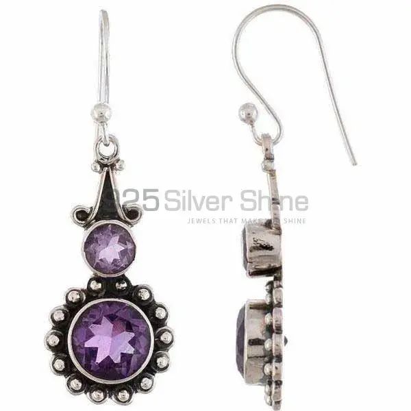 925 Sterling Silver Earrings In Semi Precious Amethyst Gemstone 925SE1178_1
