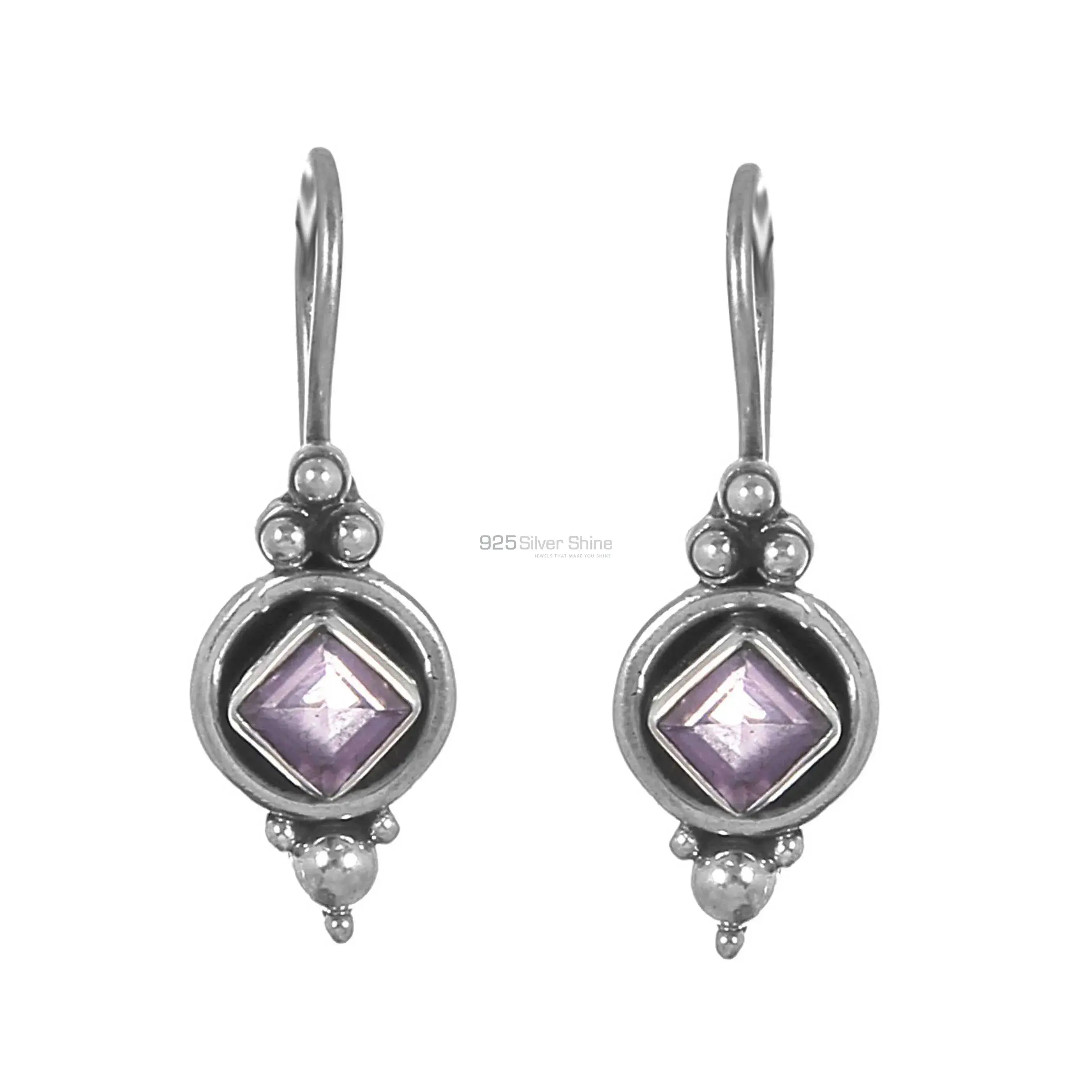 925 Sterling Silver Earrings In Semi Precious Amethyst Gemstone 925SE239_0