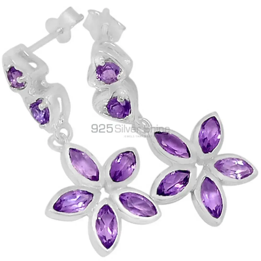 925 Sterling Silver Earrings In Semi Precious Amethyst Gemstone 925SE397_0