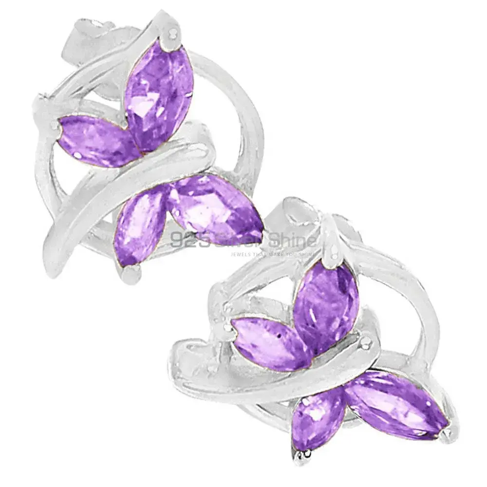 925 Sterling Silver Earrings In Semi Precious Amethyst Gemstone 925SE634_0