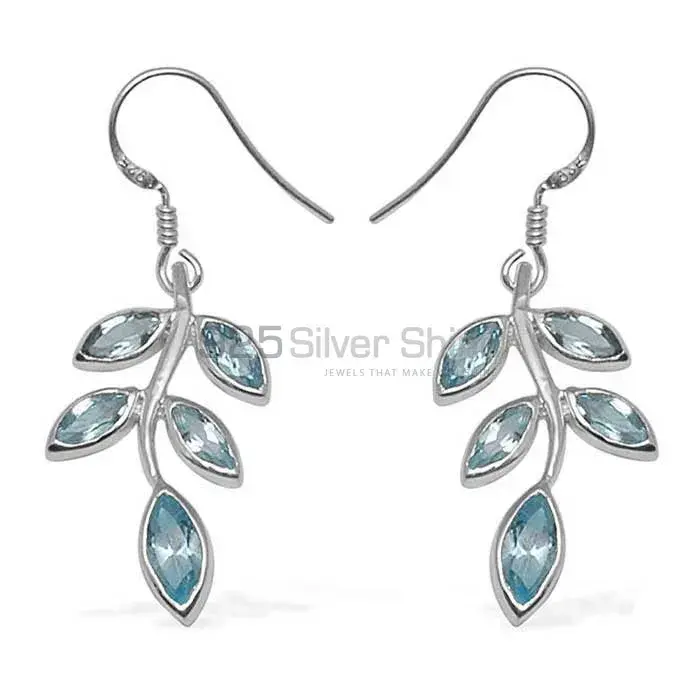 925 Sterling Silver Earrings In Semi Precious Blue Topaz Gemstone 925SE713_0