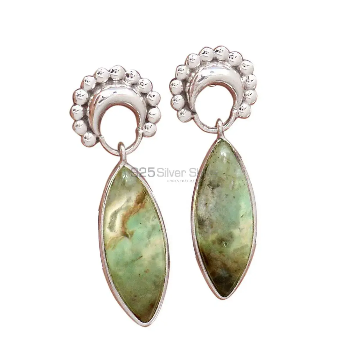 925 Sterling Silver Earrings In Semi Precious Chrysoprase Gemstone 925SE2191_0