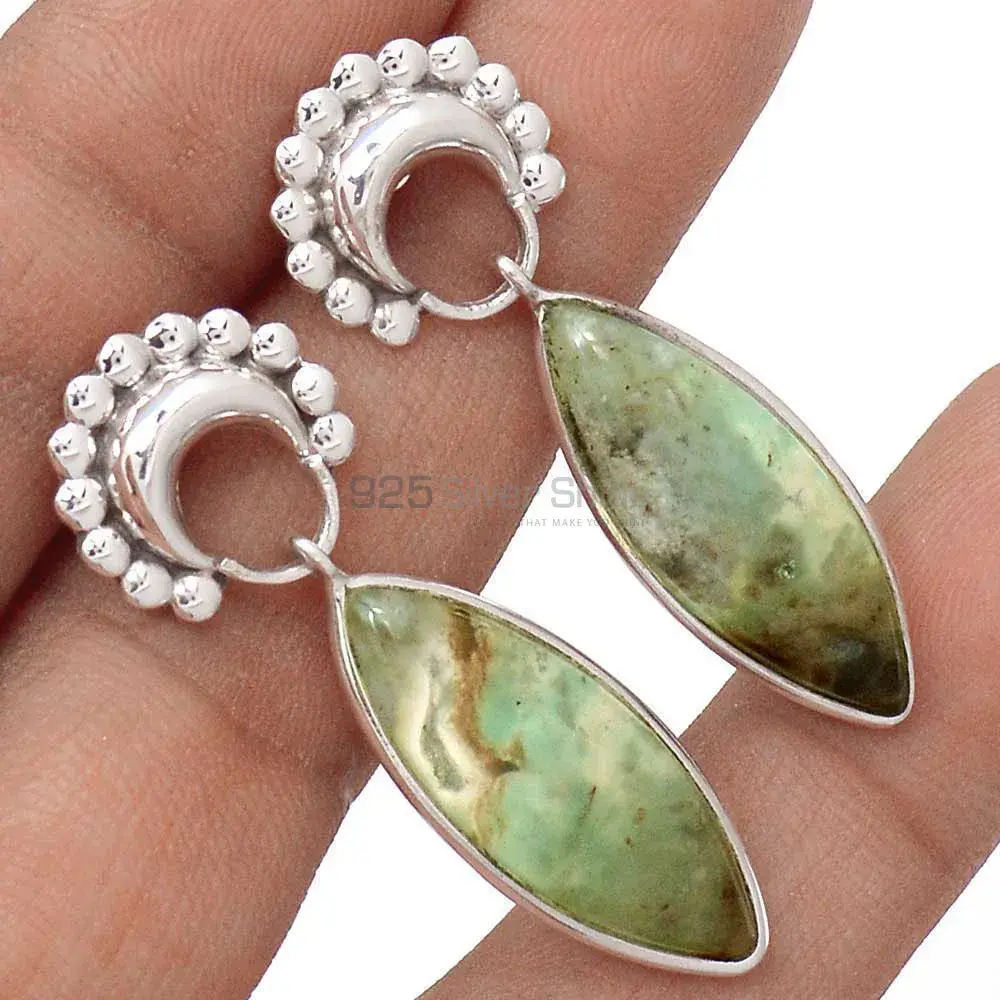 925 Sterling Silver Earrings In Semi Precious Chrysoprase Gemstone 925SE2191_1