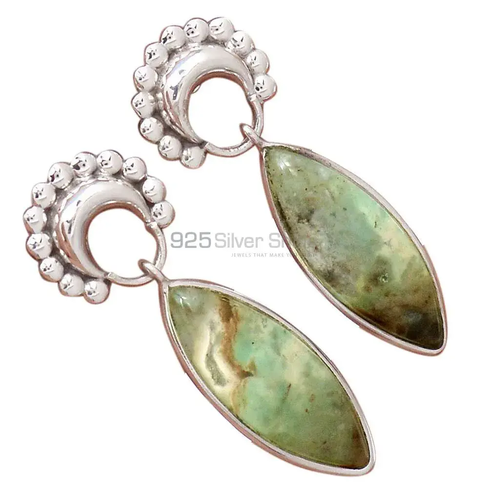 925 Sterling Silver Earrings In Semi Precious Chrysoprase Gemstone 925SE2191_2