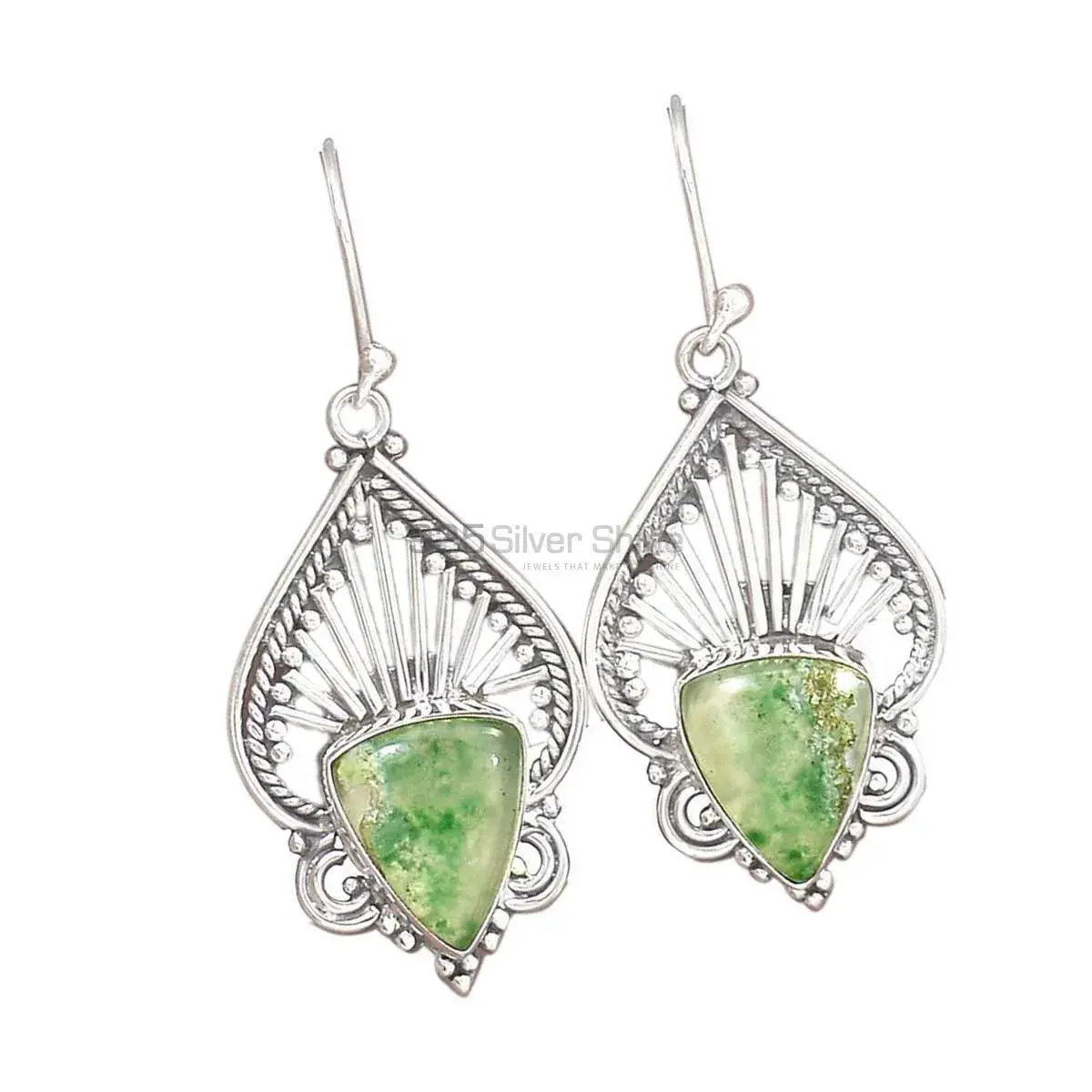 925 Sterling Silver Earrings In Semi Precious Chrysoprase Gemstone 925SE2662_0