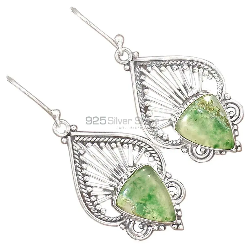 925 Sterling Silver Earrings In Semi Precious Chrysoprase Gemstone 925SE2662_1