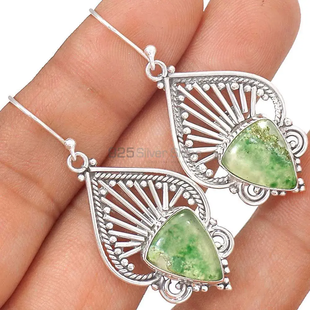 925 Sterling Silver Earrings In Semi Precious Chrysoprase Gemstone 925SE2662_2