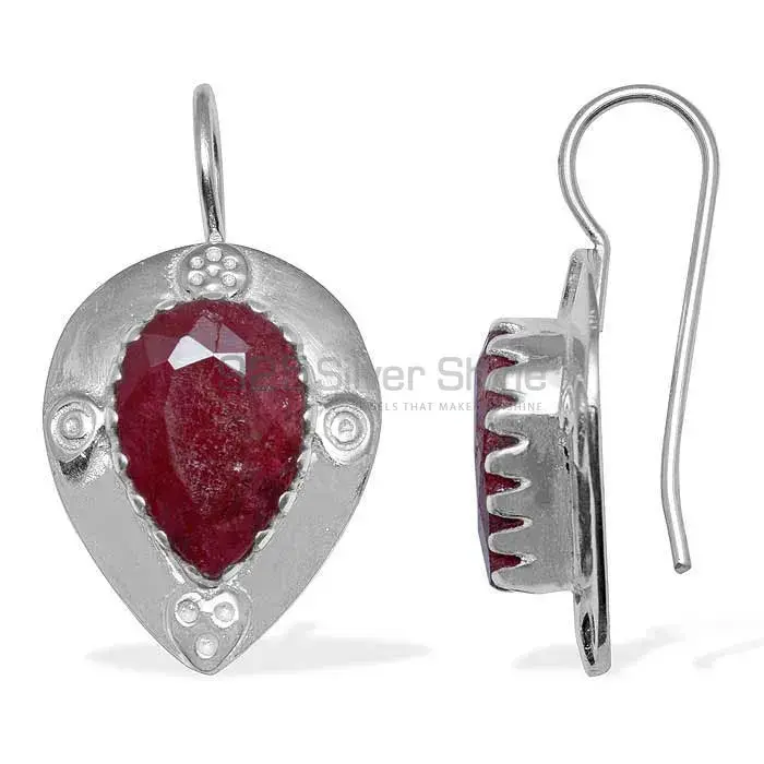 925 Sterling Silver Earrings In Semi Precious Dyed Ruby Gemstone 925SE871_0