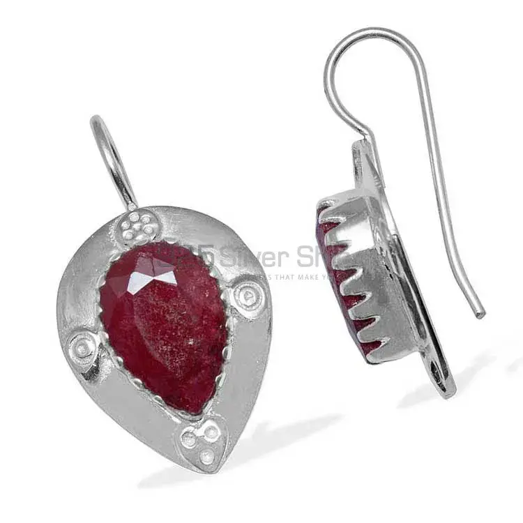 925 Sterling Silver Earrings In Semi Precious Dyed Ruby Gemstone 925SE871_1