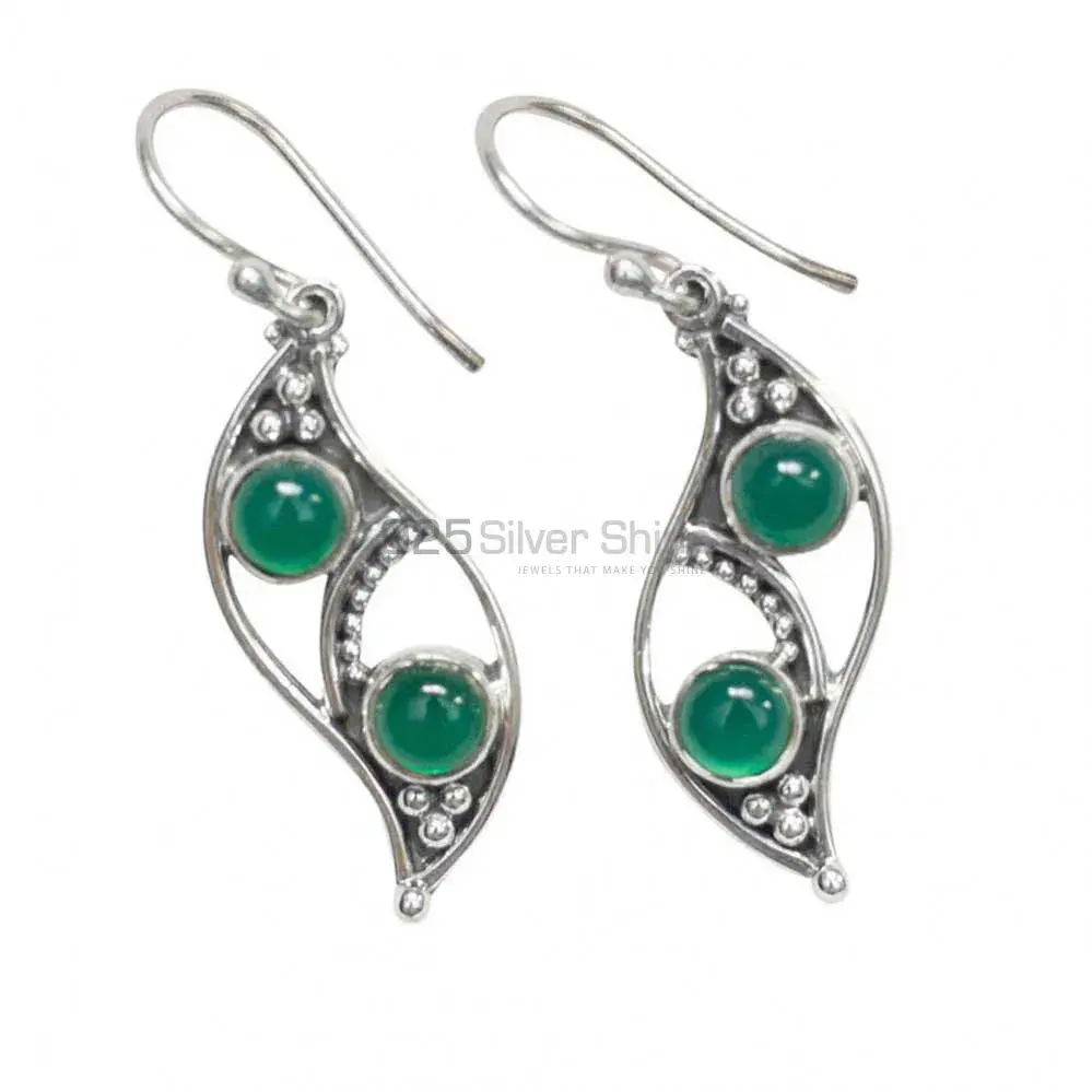 Wholesale 925 Sterling Silver Earrings In Semi Precious Green Onyx Gemstone 925SE2011
