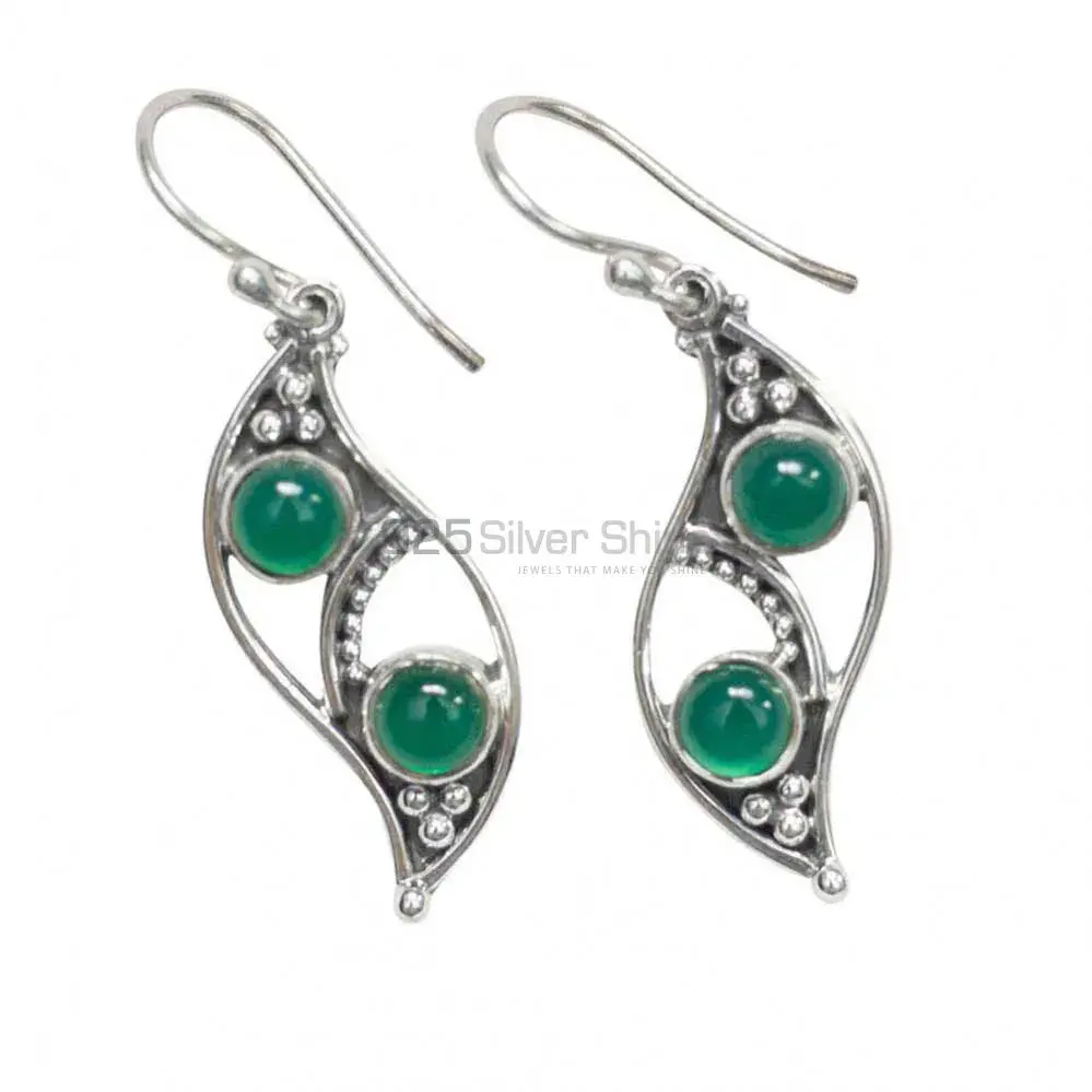 925 Sterling Silver Earrings In Semi Precious Green Onyx Gemstone 925SE2011_0