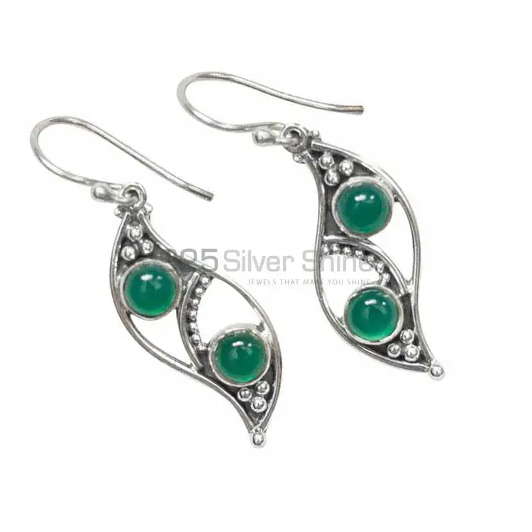 Wholesale 925 Sterling Silver Earrings In Semi Precious Green Onyx Gemstone 925SE2011_0