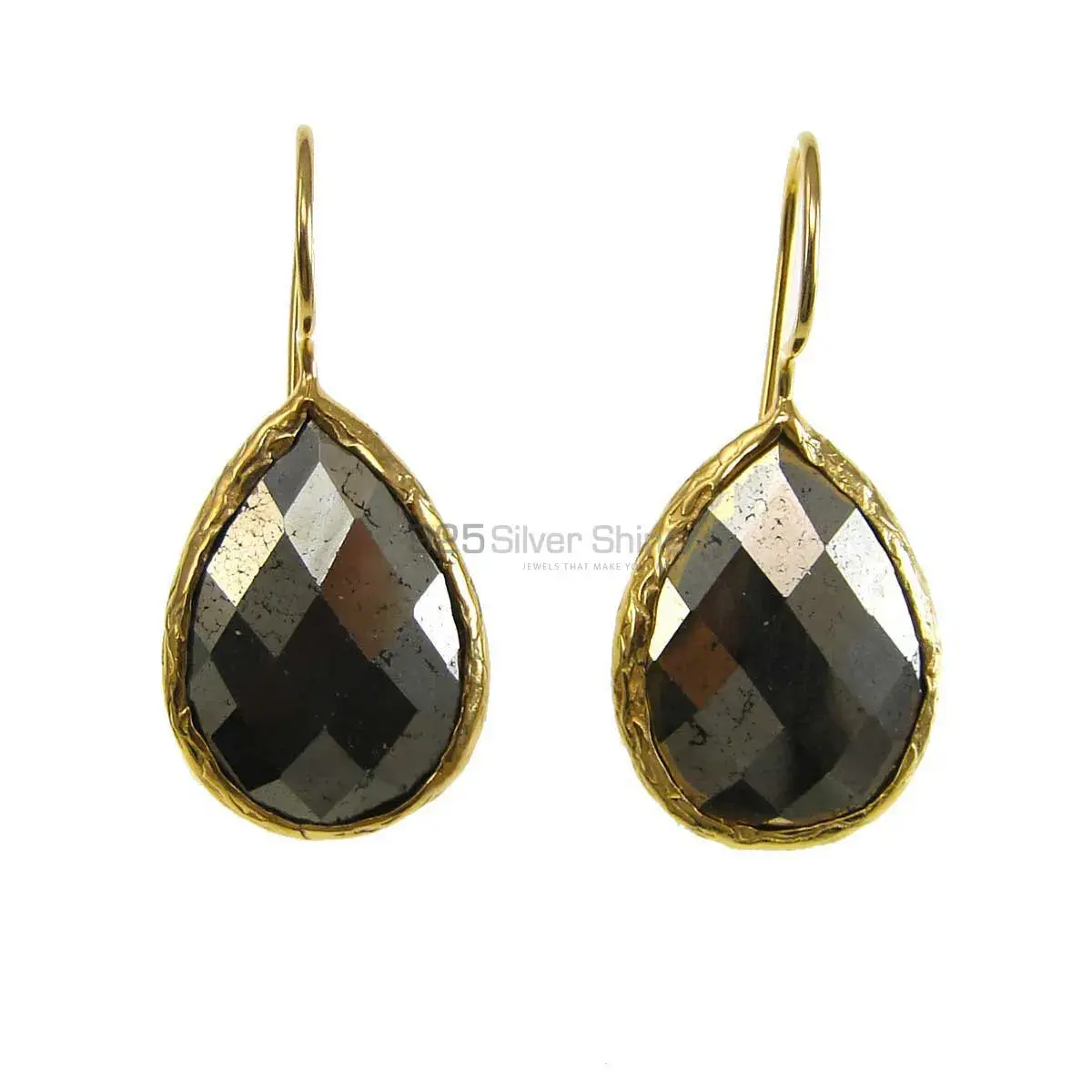 925 Sterling Silver Earrings In Semi Precious Pyrite Gemstone 925SE1932_0