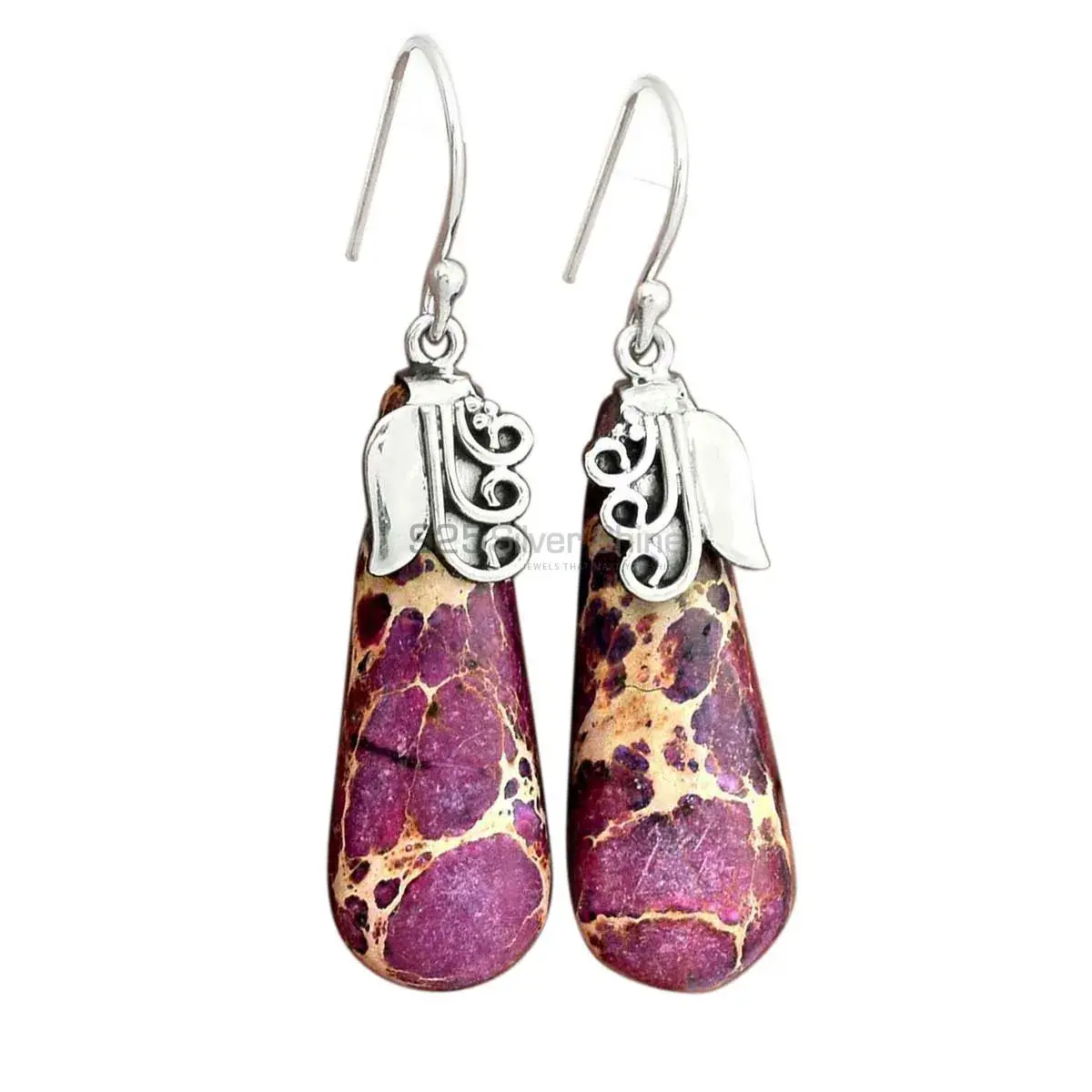 925 Sterling Silver Earrings In Semi Precious Sea Sediment Jasper Gemstone 925SE2507_0