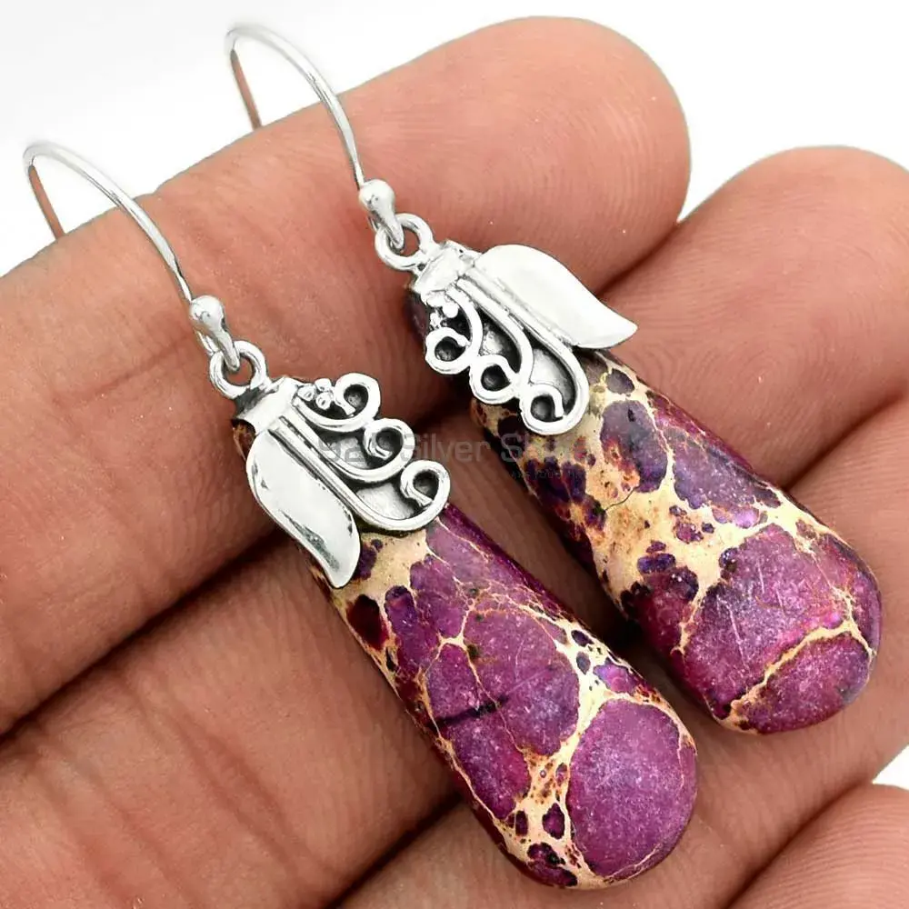 Wholesale 925 Sterling Silver Earrings In Semi Precious Sea Sediment Jasper Gemstone 925SE2507_1