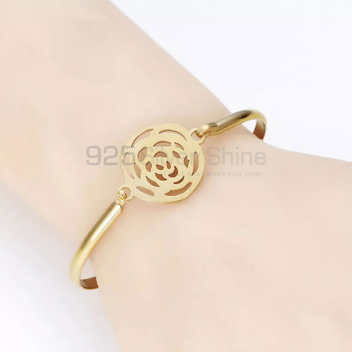 Wholesale 925 Sterling Silver Flower Bangle Bracelet FWMB180_0