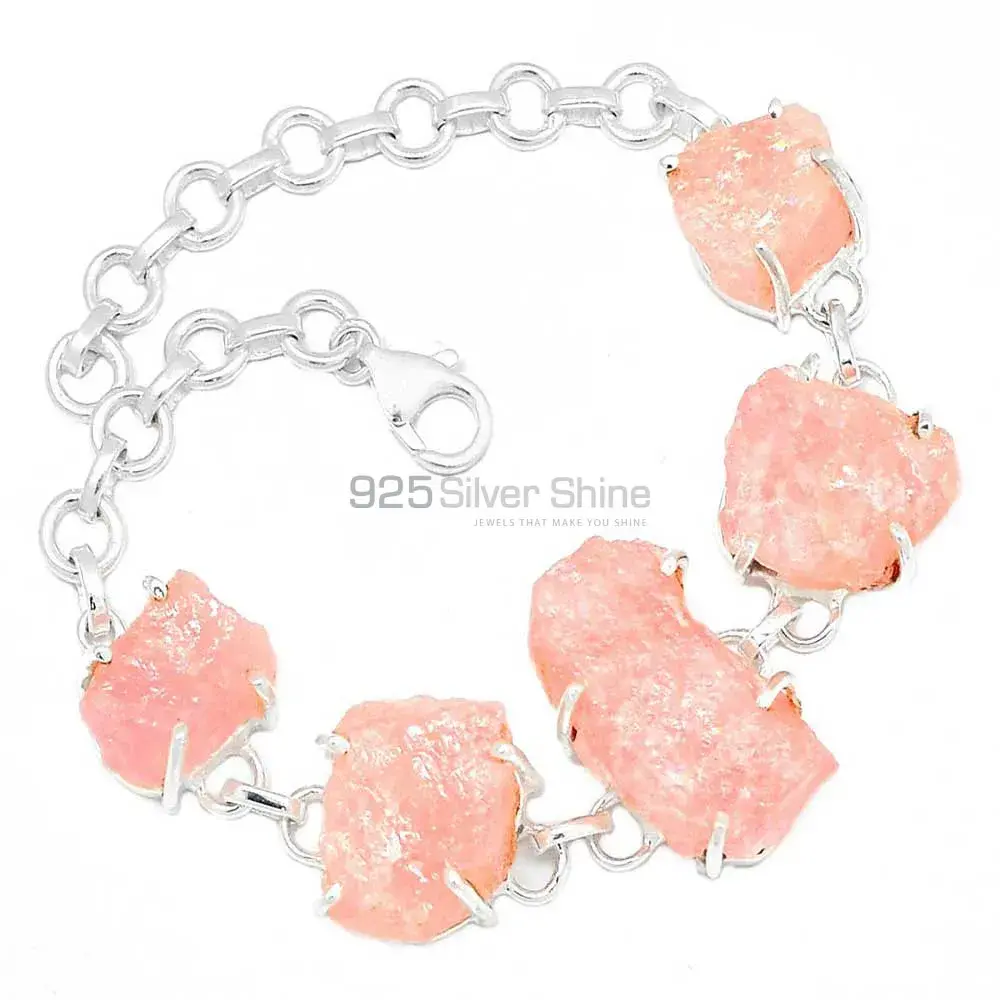 925 Sterling Silver Handmade Bracelets In Rose Quartz Gemstone Jewelry 925SB313-1