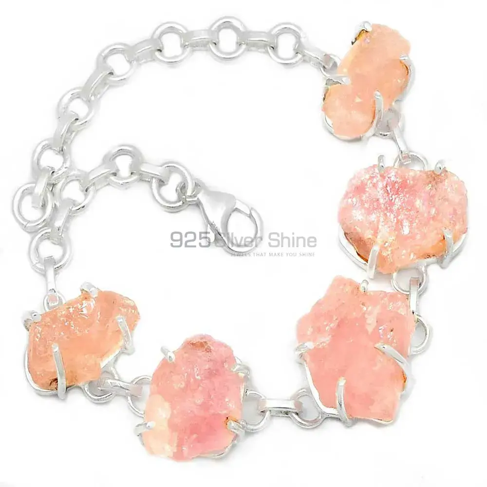 Wholesale 925 Sterling Silver Handmade Bracelets In Rose Quartz Gemstone Jewelry 925SB313-1_0