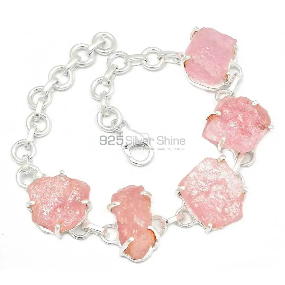 Wholesale 925 Sterling Silver Handmade Bracelets In Rose Quartz Gemstone Jewelry 925SB313-1_2