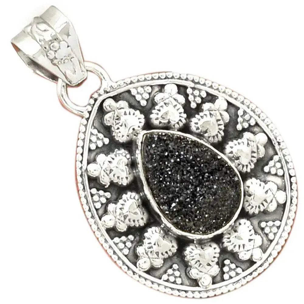 925 Sterling Silver Handmade Pendants In Black Druzy Gemstone Jewelry 925SP073-5_0