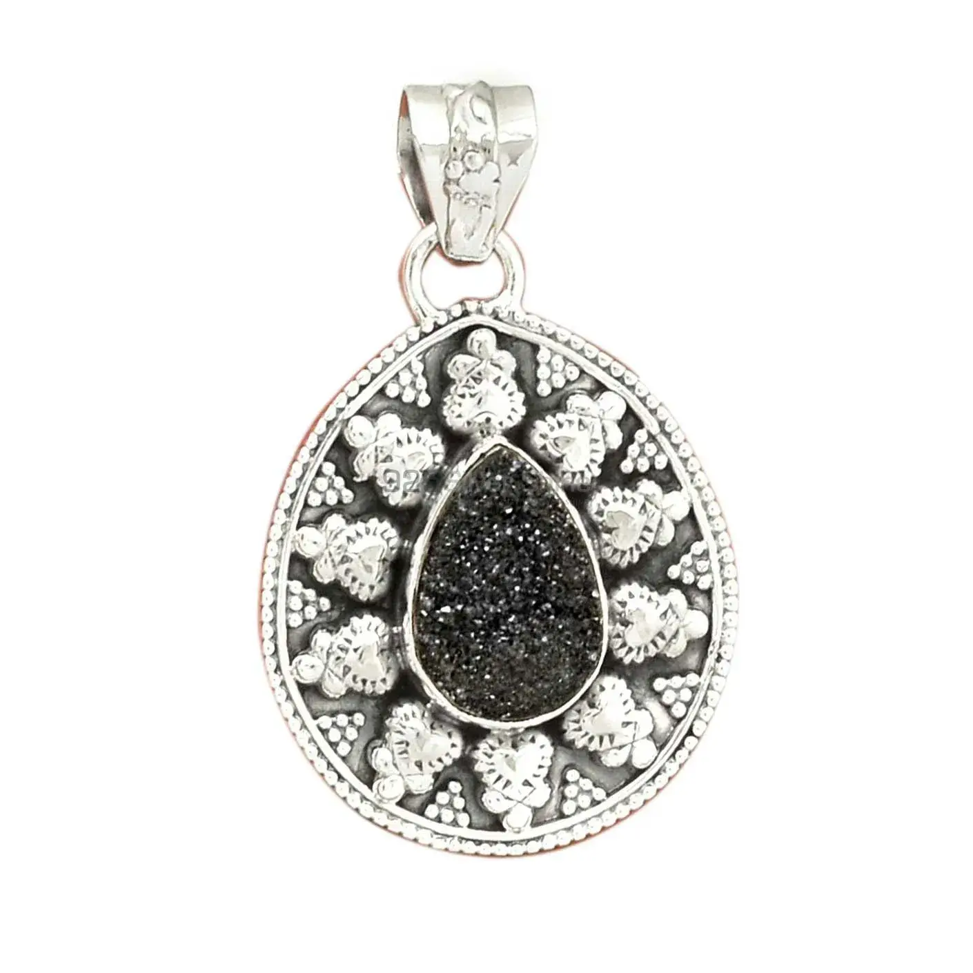 Wholesale 925 Sterling Silver Handmade Pendants In Black Druzy Gemstone Jewelry 925SP073-5_1