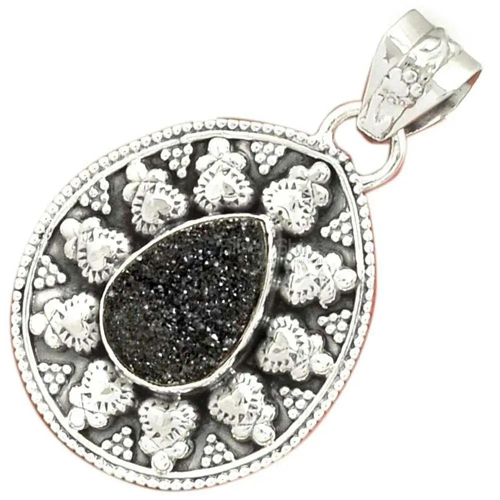Wholesale 925 Sterling Silver Handmade Pendants In Black Druzy Gemstone Jewelry 925SP073-5_2