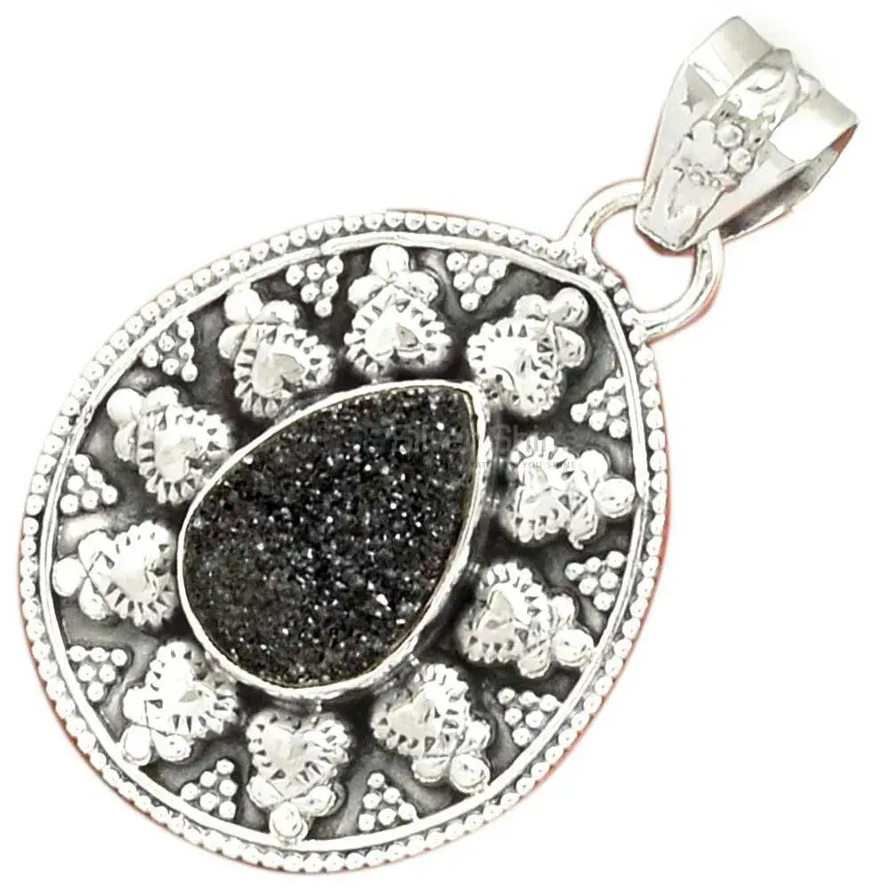 925 Sterling Silver Handmade Pendants In Black Druzy Gemstone Jewelry 925SP073-5_3