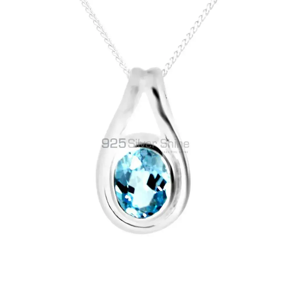 Wholesale 925 Sterling Silver Handmade Pendants In Blue Topaz Gemstone Jewelry 925SP206-2