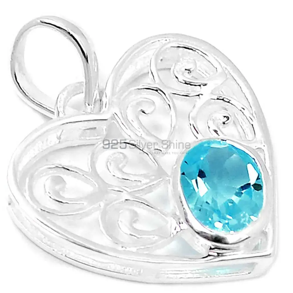 Wholesale 925 Sterling Silver Handmade Pendants In Blue Topaz Gemstone Jewelry 925SP222-3_1