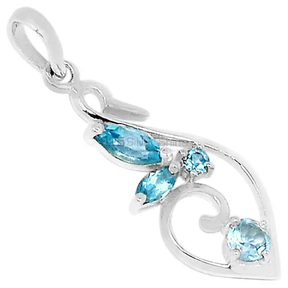 Wholesale 925 Sterling Silver Handmade Pendants In Blue Topaz Gemstone Jewelry 925SP288-3