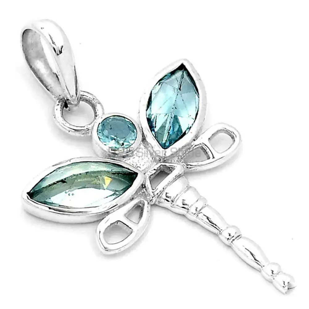 925 Sterling Silver Handmade Pendants In Blue Topaz Gemstone Jewelry 925SSP324-1
