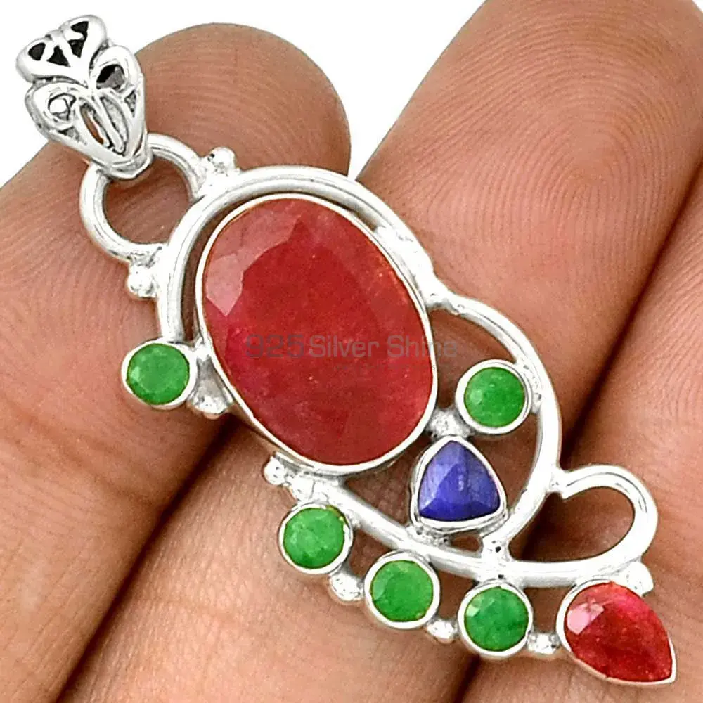925 Sterling Silver Handmade Pendants In Multi Gemstone Jewelry 925SP095-4_1
