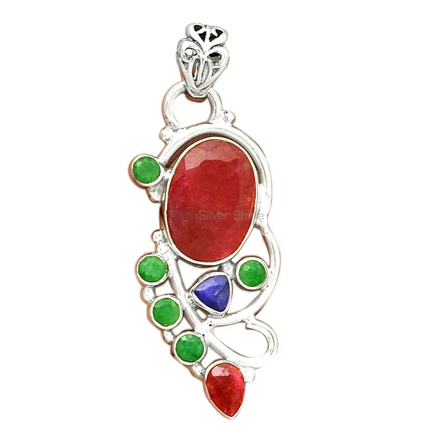 Wholesale 925 Sterling Silver Handmade Pendants In Multi Gemstone Jewelry 925SP095-4_1