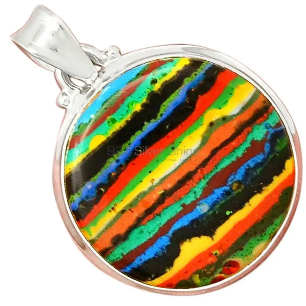 925 Sterling Silver Handmade Pendants In Rainbow Calsilica Gemstone Jewelry 925SP148_0