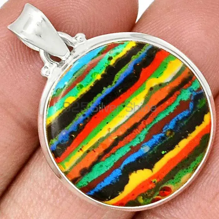 925 Sterling Silver Handmade Pendants In Rainbow Calsilica Gemstone Jewelry 925SP148_17
