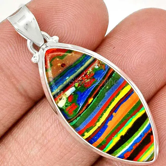 925 Sterling Silver Handmade Pendants In Rainbow Calsilica Gemstone Jewelry 925SP148_18