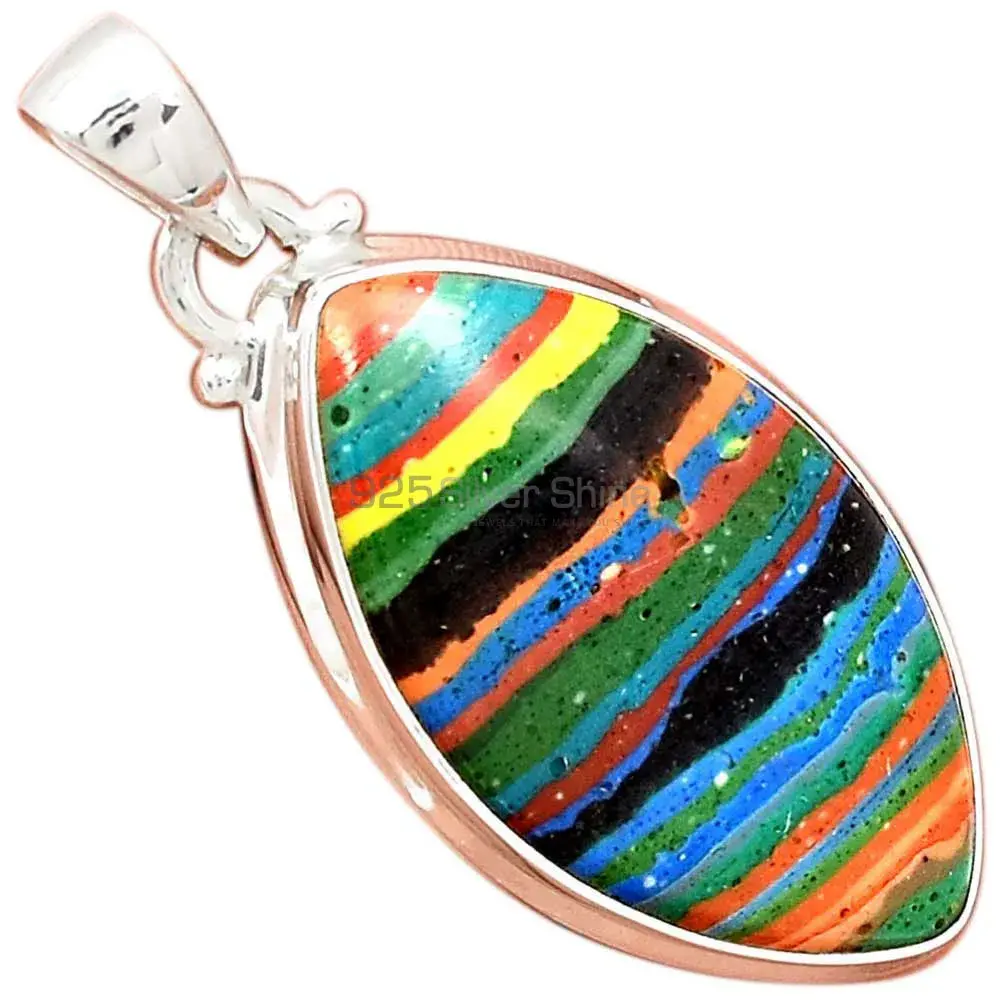 925 Sterling Silver Handmade Pendants In Rainbow Calsilica Gemstone Jewelry 925SP148_19