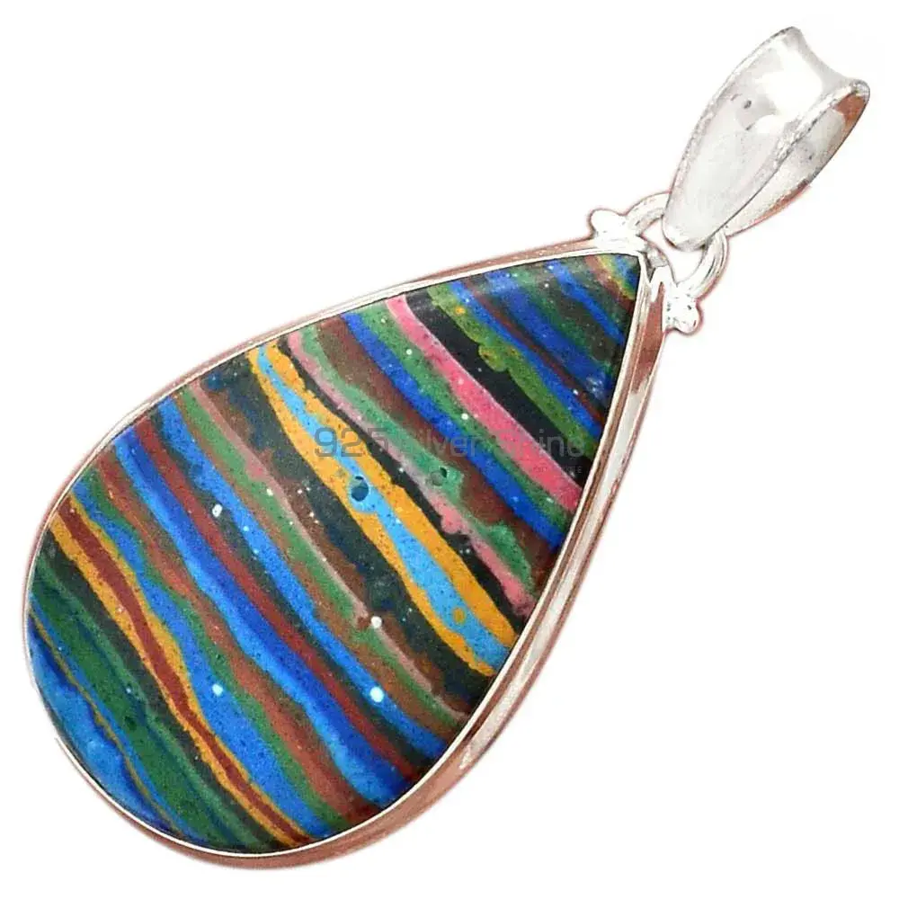 925 Sterling Silver Handmade Pendants In Rainbow Calsilica Gemstone Jewelry 925SP148_4