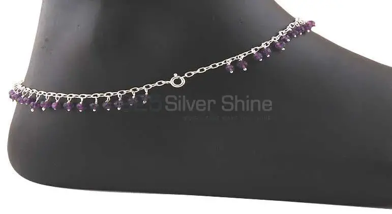 Wholesale Amethyst Beads Anklet In 925 Sterling Silver