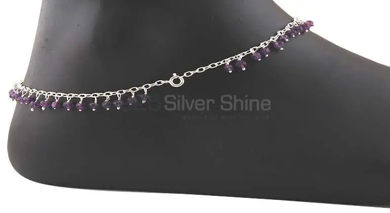 Amethyst Beads Anklet In 925 Sterling Silver 925ANK163-3