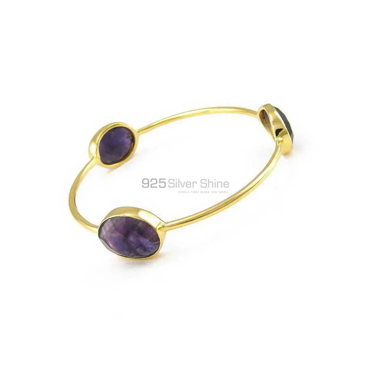 Wholesale Amethyst Gemstone Bracelet In Gold Plated 925 Silver Jewelry 925SSB67_0