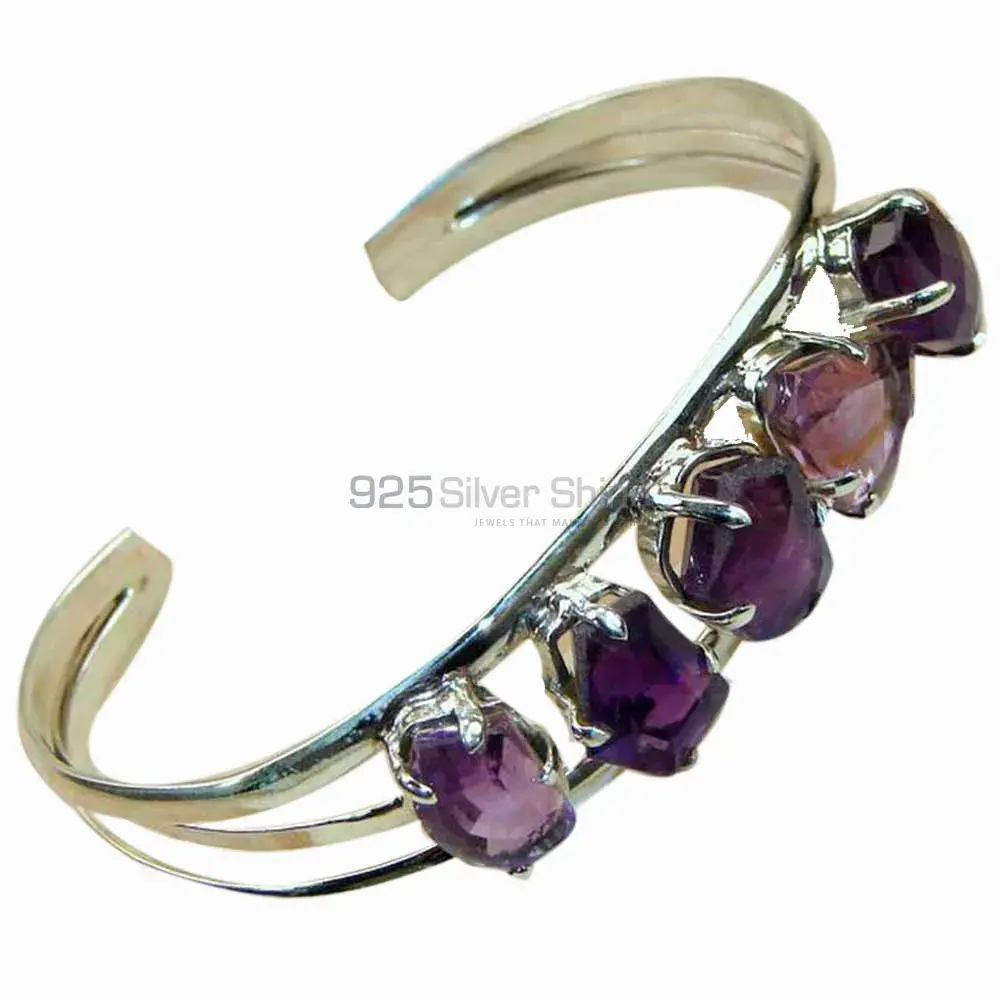 Wholesale Amethyst Gemstone Handmade Cuff Bangles In 925 Sterling Silver Gold Plated 925SSB123_0