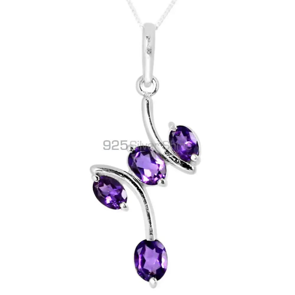 Wholesale Amethyst Gemstone Handmade Pendants In Solid Sterling Silver Jewelry 925SP243-4